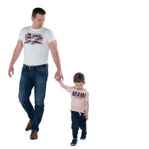 father and son walking hand in hand