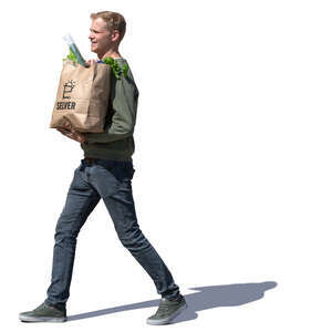man with a grocery bag walking