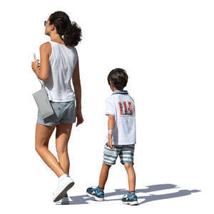 mother and son walking on a summer day
