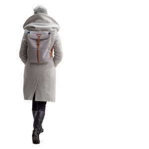 woman in a grey overcoat walking