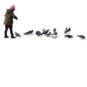 little girl feeding pigeons
