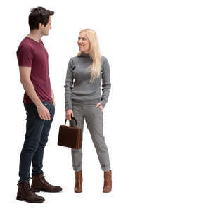 man and woman standing and talking