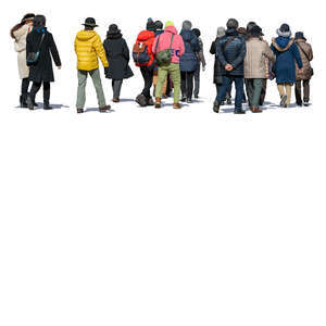 large group of people walking in autumn