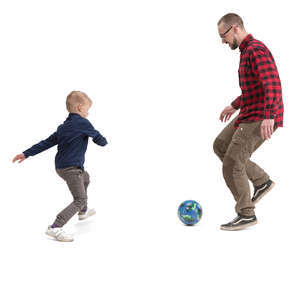 father and son playing football