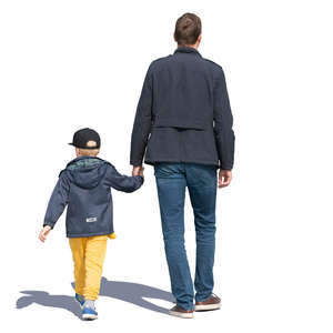 father and son walking hand in hand
