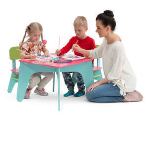 children painting at childrens play table