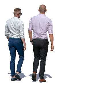 two men walking and talking