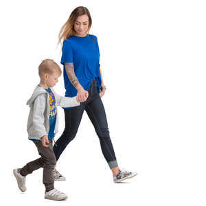 mother and son walking hand in hand
