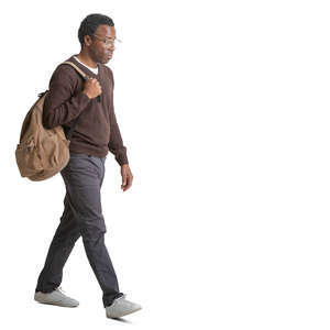 black man with a backpack walking