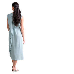 woman in a blue formal dress standing