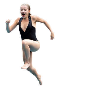 woman jumping into water