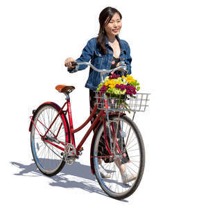 asian woman with a red bike