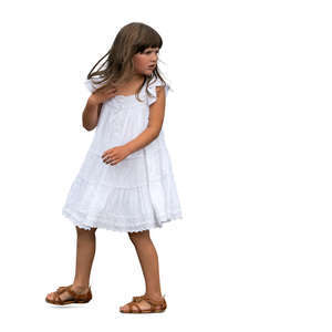 girl in a wihte dress walking
