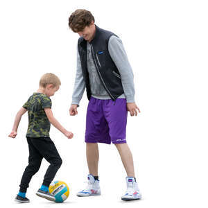 father and son playing football