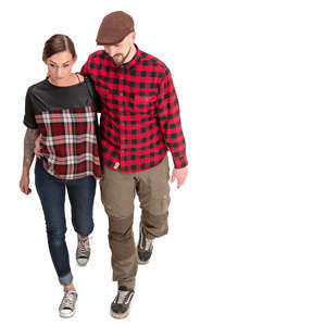 couple walking seen from above