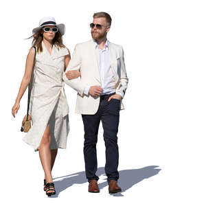 man and woman walking arm in arm