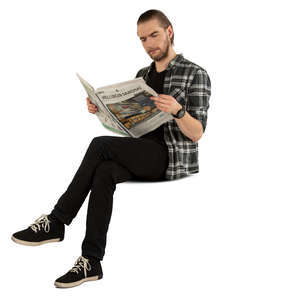 man sitting and reading a newspaper