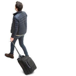 man with a suitcase walking seen from above