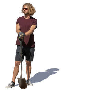man with a spade standing