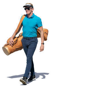 man with a golf bag walking