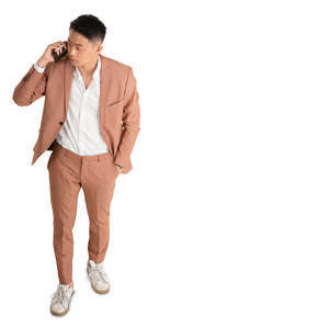 man in a pink suit standing seen from above