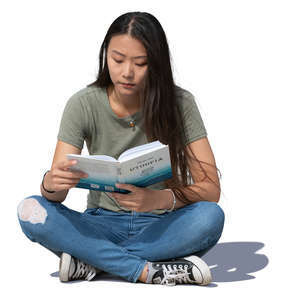 asian woman sitting and reading