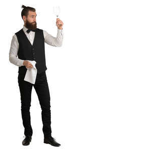 bartender cleaning wine glasses