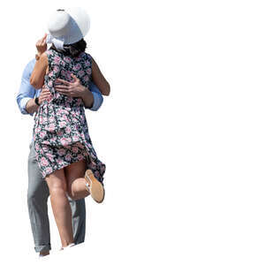 couple kissing seen from below