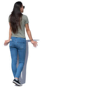 asian woman standing and leaning on a railing
