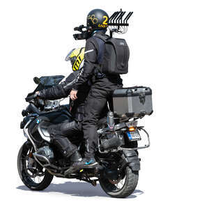two men on a motorcycle filming