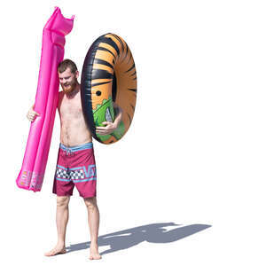 man with two floaties standing 