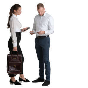 two office workers standing and talking