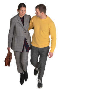 man and woman walking seen from above