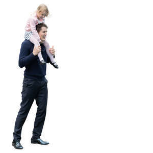 father carrying his daughter on his shoulders