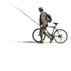fisherman with a bicycle walking