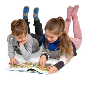 two kids reading a book on the floor
