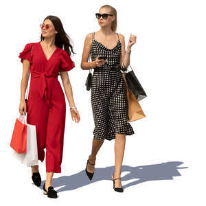 two women with shopping bags walking