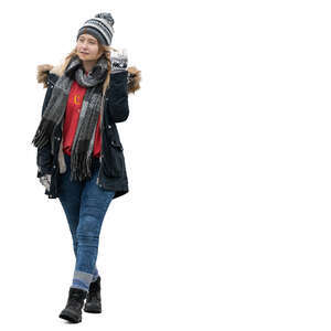woman in a winter coat walking