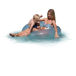 mother and son playing in the pool