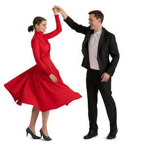 man and woman dancing happily