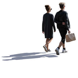 young backlit man and woman with a shopping bag