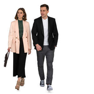 two fashionable young people walking
