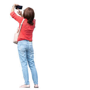 woman taking a picture seen from below