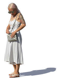 woman in a striped jumpsuit standing