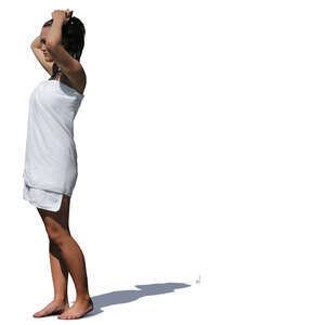 woman in a bath towel standing