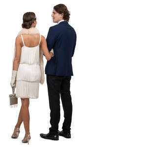 couple in a vintage party outfit standing