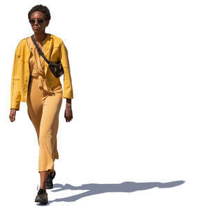 woman in a yellow costume walking