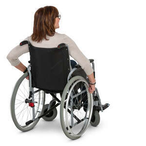 older woman in a wheelchair seen from back angle