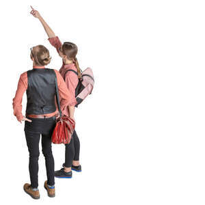 man and woman standing and pointing seen from above