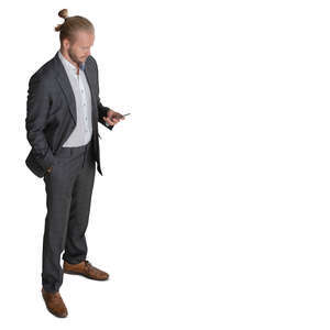 young businessman with a phone in his hand seen from above